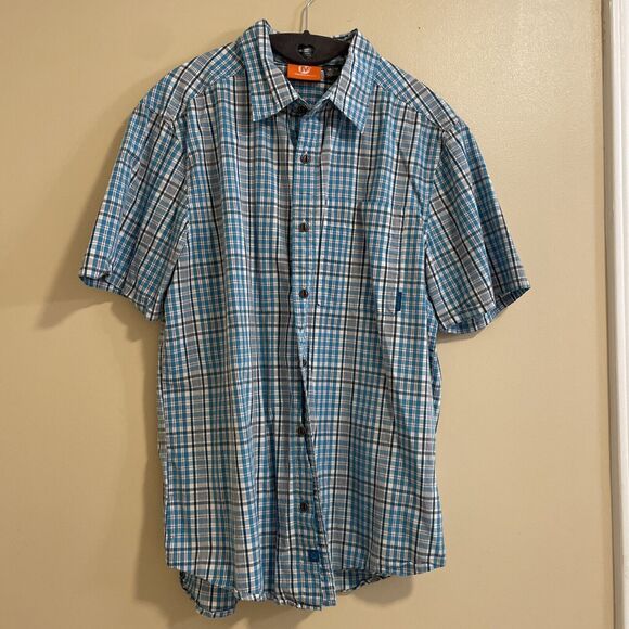 Merrell Short Sleeve Blue Plaid Button Down Shirt - Size M - Picture 1 of 5